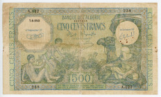 Algeria 500 Francs 1943
P# 93, N# 278000; # A.122 238; VG-F