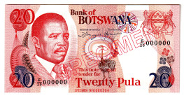 Botswana 5-10-20 Pula 1992 Specimens
P# 11s-13s, # 000000; UNC