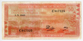 Burundi 50 Francs 1965
P# 11a, N# 254195; # C917325; F-VF