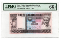 Cabo Verde 1000 Escudos 1977 PMG 66 EPQ
P# 56a, N# 230583; # D/4 985520; UNC
