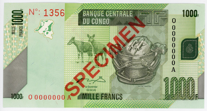 Congo Democratic Republic 1000 Francs 2005 Specimen
P# 101s, N# 212947; # 1356;...