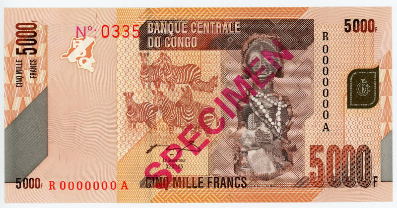 Congo Democratic Republic 5000 Francs 2005 Specimen
P# 102s, N# 216767; # 0335;...