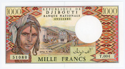 Djibouti 1000 Fr 1991 (ND)
P# 37c, N# 213504; # T.004 51080; long Arabic text at top on back; UNC