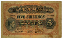 East Africa 5 Shillings 1941
P# 28a, N# 267530; # U/1 55446; F