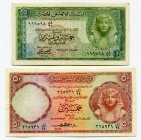 Egypt 25 - 50 Piastres 1952 - 1957 (ND)
P# 28, 29c, XF, Crispy