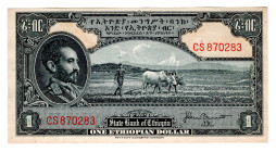 Ethiopia 1 Dollar 1945 (ND)
P# 12b, N# 234414; # CS870283; UNC-