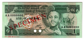 Ethiopia 1 Birr 1976 - 1991 Specimen
P# 41s, N# 214795; # AA000000; UNC