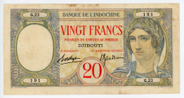 French Somaliland 20 Francs 1928 - 1938 (ND)
P# 7A, N# 259650; # G.23 191; VF-XF