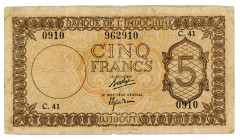 French Somaliland 5 Francs 1945
P# 14, N# 225717; # C.41 962910; DJIBOUTI; F