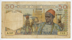French West Africa 50 Francs 1944
P# 39, N# 220117; # A.537 735; F