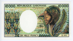 Gabon 10000 Francs 1984 (ND)
P# 7a, N# 268632; # R.001 510596; Signature 9, Minor repairs; XF