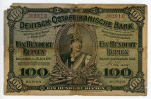 German East Africa 100 Rupien 1905
P# 4, N# 201843; # 8610; Portrait Kaiser Wilhelm II in cavalry uniform at center; VG-F