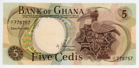 Ghana 5 Cedis 1967
P# 11, N# 235814; # H/1 778757; Rare date; VF