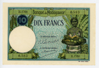 Madagascar 10 Francs 1937 - 1947 (ND)
P# 36, N# 206487; # H.1768 0,583; AUNC-UNC