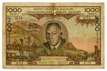 Madagascar 1000 Francs / 200 Ariary 1963 (ND)
P# 56, N# 203797; # C.74 001827071; Malagasy; VG