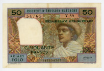 Madagascar 50 Francs 1969
P# 61, N# 210069; # Y.59 54765; RARE SIGN; XF