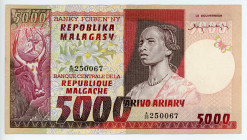 Madagascar 5000 Francs 1974 - 1975 (ND)
P# 66a, N# 202784; # A/20 250067; XF, Pinholes