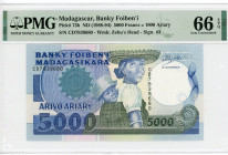 Madagascar 5000 Francs / 1000 Ariary 1988 - 1994 (ND) PMG 66 EPQ Gem Uncirculated
P# 73b, # CD7839680