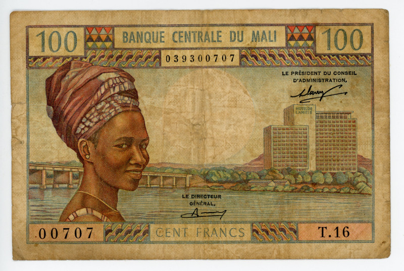 Mali 100 Francs 1972 - 1973 (ND)
P# 11, N# 259577; # T.16 00707; F-VF