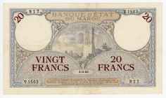 Morocco 20 Francs 1945
P# 18, N# 208498; # 817 T.1503; VF/XF