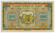 Morocco 100 Francs 1943
P# 27, N# 243421; # Y385 645; VF