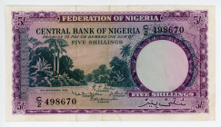 Nigeria 5 Shillings 1958
P# 2, N# 242156; # C/2 498670; VF-XF