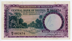 Nigeria 5 Shillings 1958
P# 2, N# 202187; # R/2 002474; VF