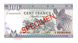 Rwanda 100 Francs 1989 Specimen
P# 19s, N# 206512; # Z00000000; UNC
