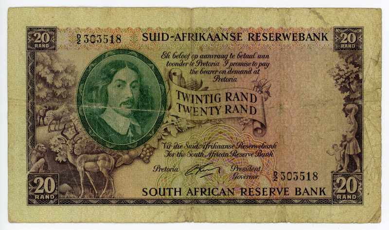 South Africa 20 Rand 1962 - 1965 (ND)
P# 108A, N# 232028; # D/2 303518; First l...