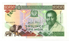 Tanzania 1000 Shillings 1990
P# 22a, N# 287442; # BH116379; UNC