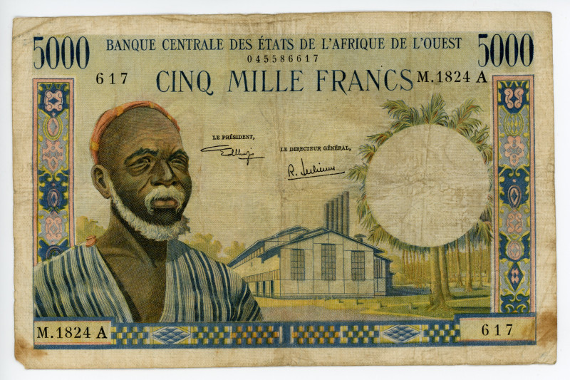 West African States Ivory Coast 5000 Francs 1961 - 1965 (ND) A
P# 104Ah, N# 270...