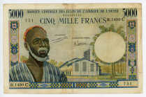 West African States Burkina Faso 5000 Francs 1961 (ND) C
P# 304, N# 270767; # R1400 751; VF