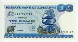 Zimbabwe 2 Dollars 1980 (1994)
P# 1d, N# 205193; # AB3792911W; Signature 3. Watermark: Type B 3/4 View Medium Neck, Rare; UNC