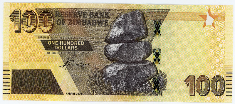 Zimbabwe 100 Dollars 2020
N# 266443; # AA9462111; UNC