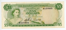 Bahamas 5 Dollars 1965
P# 20a, N# 274531; # A120805; VF