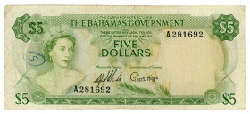 Bahamas 5 Dollars 1965
P# 20a, N# 274531; # A281692; VF