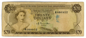Bahamas 20 Dollars 1974
P# 39a, N# 274548; # K080952; Signature T. B. Donaldson; F