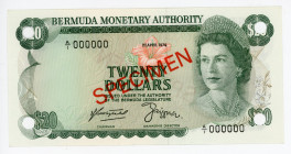 Bermuda 20 Dollars 1974 Specimen
P# 31s, N# 275841; # A/1 000000; Perforated; UNC