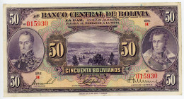 Bolivia 50 Bol 1928
P# 124a, N# 212595; # H 015930; XF
