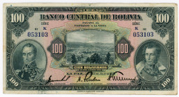 Bolivia 100 Bol 1928
P# 125a, N# 279225; # K 053103; XF