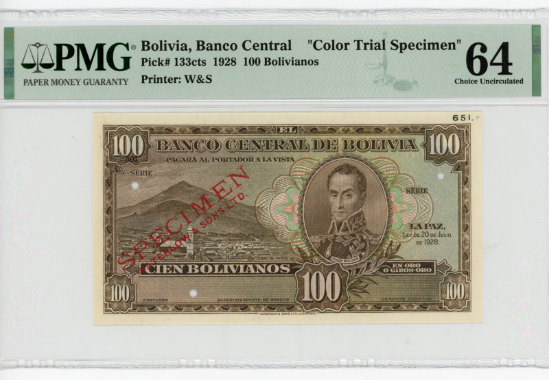 Bolivia 100 Bolivianos 1928 Color Trial PMG 64
P# 133cts, UNC