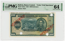 Bolivia 1000 Bolivianos 1928 Color Trial PMG 64
P# 135cts, N# 279910