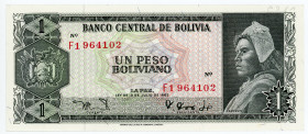 Bolivia 1 Peso 1962
P# 158a, N# 224929; # F1 964102; UNC