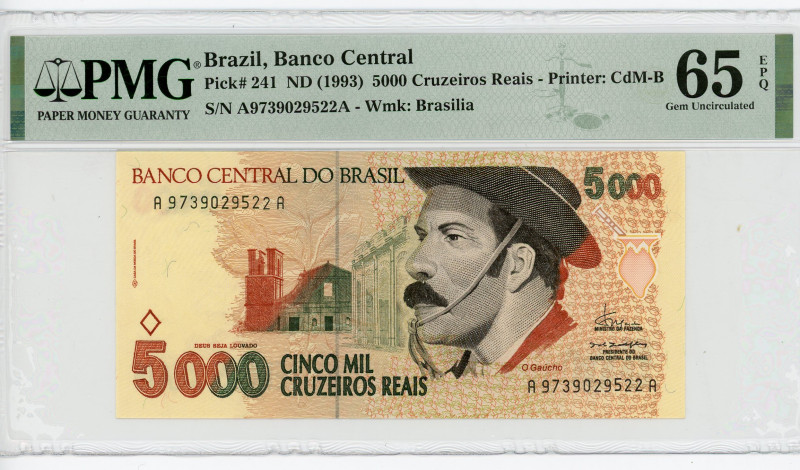 Brazil 5000 Cruizeiros 1993 (ND) PMG 65 EPQ Gem Uncirculated
P# 241, # A9739029...
