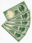 Chile 5 x 5 Centesimos 1960 (ND) Overprint on 50 Pesos
P# 126, N# 205210; # C26-26 002809 - C26-26 002813; Consecutive Numbers; AUNC