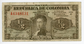 Colombia 1/2 Peso Oro 1948
P# 345a, N# 205254; # A4348131; VF