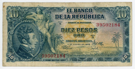 Colombia 10 Pesos 1958
P# 400b, N# 236947; # 39502184; VF