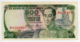 Colombia 200 Pesos Oro 1978 Replacement
P# 419, N# 224510; # R01502075; With letter "R" Replacement; XF-AUNC