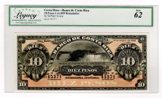 Costa Rica Banco de Costa Rica 10 Pesos 1899 Legacy 62
P# S164, N# 232728; # 45371; UNC