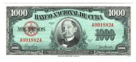 Cuba 1000 Pesos 1950
P# 84a, N# 219520; # A001882A; UNC